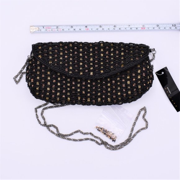 BLACK & TRI-GOLD BEADED EVENING BAG - Picture 3 of 5